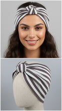 Carica l'immagine nel visualizzatore di Gallery, Turbante in Seta fantasia Fasciata marrone Bianco Made in Italy Fascia Capelli Hairband headband