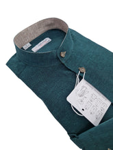 Carica l'immagine nel visualizzatore di Gallery, Camicia Lino verde bosco coreana alta qualità Made in Italy