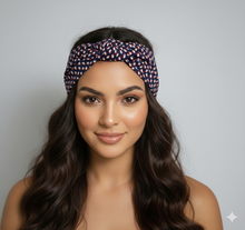 Carica l'immagine nel visualizzatore di Gallery, Turbante cotone rosso blu fantasia Made in Italy Fascia Capelli Hairband headband