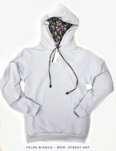 Carica l'immagine nel visualizzatore di Gallery, Felpa Bianca con Cappuccio Design Street art made in Italy Fantasia 100% cotone - Unisex Sweatshirt White Hoodie