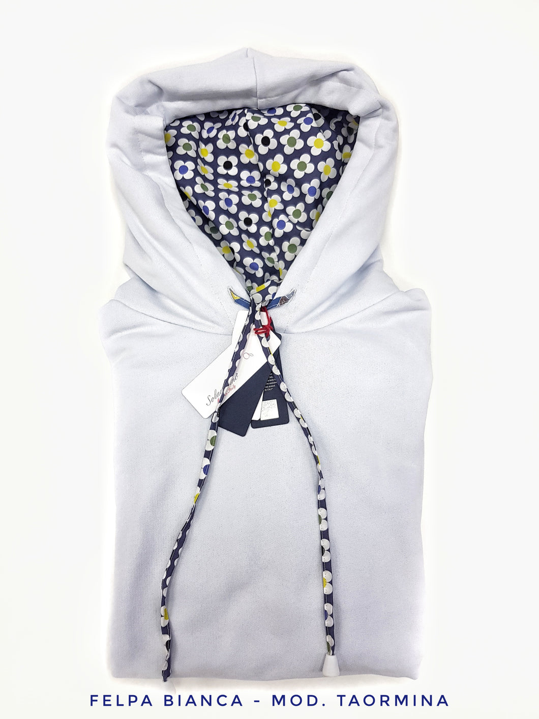 Felpa Bianca con Cappuccio Design Taormina made in Italy Fantasia 100% cotone - Unisex Sweatshirt White Hoodie