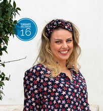 Load image into Gallery viewer, Turbante Fashion in cotone Fantasia design starfish 16 rosso - blu Made in Italy