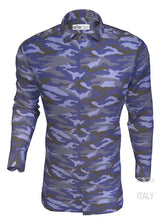 Load image into Gallery viewer, Camicia fantasia camouflage mimetico blu dark cotone made in italy
