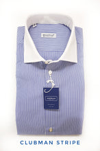 Load image into Gallery viewer, Camicia Club Man collo e polso bianco su rigato bianco azzurro