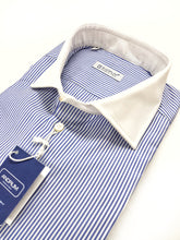 Load image into Gallery viewer, Camicia Club Man collo e polso bianco su rigato bianco azzurro