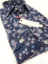 Carica l'immagine nel visualizzatore di Gallery, Camicia cotone lino fantasia cachemire blu made in italy
