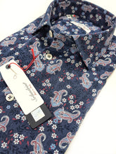 Carica l'immagine nel visualizzatore di Gallery, Camicia cotone lino fantasia cachemire blu made in italy