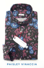 Carica l'immagine nel visualizzatore di Gallery, Camicia fantasia fiori vinaccia cotone paisley made in italy