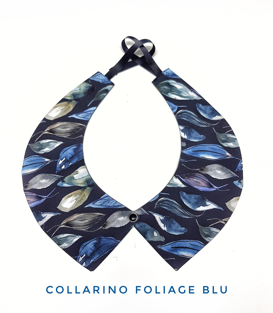 Colletto Donna fashion Design Foliage blu collarino cotone