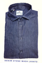 Load image into Gallery viewer, Camicia LAVATA blu jeans denim stone wash puro cotone made in italy