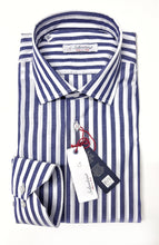 Load image into Gallery viewer, Camicia Uomo fasciato blu puro cotone made in Italy man shirt stripe navy