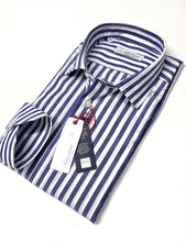 Load image into Gallery viewer, Camicia Uomo fasciato blu puro cotone made in Italy man shirt stripe navy