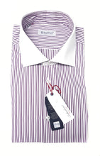 Carica l'immagine nel visualizzatore di Gallery, Camicia Club Man collo e polso bianco su rigato viola bianco made in Italy stripe shirt purple