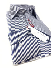 Carica l'immagine nel visualizzatore di Gallery, Camicia Uomo puro cotone a righe blu alta qualità made in italy men shirt blue stripe high quality