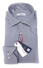 Carica l'immagine nel visualizzatore di Gallery, Camicia Uomo puro cotone a righe blu alta qualità made in italy men shirt blue stripe high quality