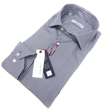 Carica l'immagine nel visualizzatore di Gallery, Camicia Uomo puro cotone a righe blu alta qualità made in italy men shirt blue stripe high quality