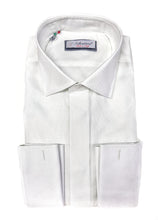 Carica l'immagine nel visualizzatore di Gallery, Camicia bianca elegante Oxford armaturato alta qualità polsini gemelli puro cotone made in italy white shirt Oxford double cuffllink