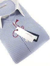 Carica l&#39;immagine nel visualizzatore di Gallery, Camicia Club Man collo e polso bianco su rigato bianco azzurro made in Italy stripe shirt
