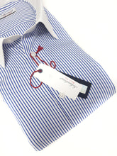 Load image into Gallery viewer, Camicia Club Man collo e polso bianco su rigato bianco azzurro made in Italy stripe shirt