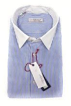 Load image into Gallery viewer, Camicia Club Man collo e polso bianco su rigato bianco azzurro made in Italy stripe shirt