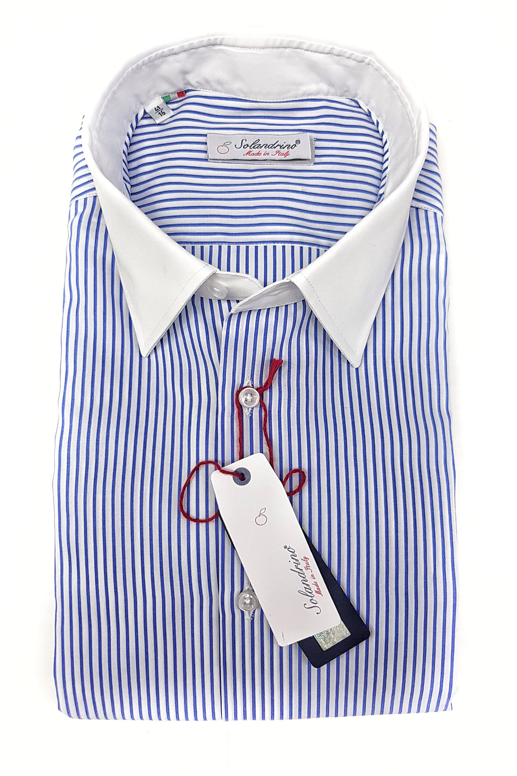 Camicia Club Man collo e polso bianco su rigato bianco azzurro made in Italy stripe shirt
