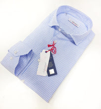 Load image into Gallery viewer, Camicia uomo rigata azzurra puro cotone panama made in italy stripe blue Panama