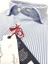 Carica l&#39;immagine nel visualizzatore di Gallery, Camicia uomo rigata azzurra puro cotone panama made in italy stripe blue Panama
