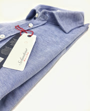 Carica l'immagine nel visualizzatore di Gallery, Polo Camicia azzurra piquet Jersey in maglia morbida alta qualità puro cotone made in italy knit Jersey piquet