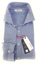 Carica l'immagine nel visualizzatore di Gallery, Polo Camicia azzurra piquet Jersey in maglia morbida alta qualità puro cotone made in italy knit Jersey piquet