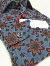 Carica l'immagine nel visualizzatore di Gallery, Camicia uomo DENIM blu FANTASIA FASHION BORDEAX puro cotone made in Italy Blue Navy shirt