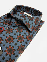 Carica l'immagine nel visualizzatore di Gallery, Camicia uomo DENIM blu FANTASIA FASHION BORDEAX puro cotone made in Italy Blue Navy shirt