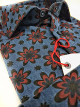 Carica l'immagine nel visualizzatore di Gallery, Camicia uomo DENIM blu FANTASIA FASHION BORDEAX puro cotone made in Italy Blue Navy shirt