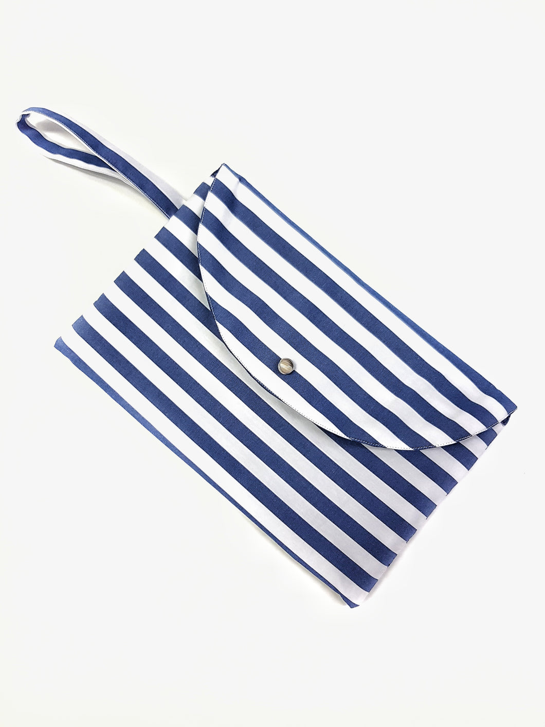Pochette in tessuto fashion design fasciato bianco blu stripe marine Made in Italy