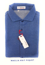Carica l'immagine nel visualizzatore di Gallery, Polo Camicia blu piquet Jersey in maglia morbida alta qualità puro cotone made in italy knit Jersey piquet