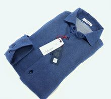 Carica l'immagine nel visualizzatore di Gallery, Polo Camicia blu piquet Jersey in maglia morbida alta qualità puro cotone made in italy knit Jersey piquet