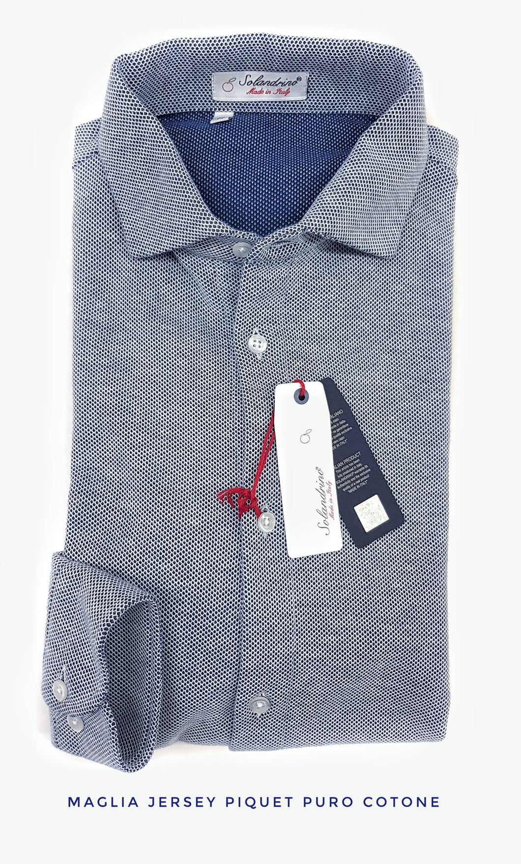 Polo Camicia azzurra piquet Jersey in maglia morbida manica lunga alta qualità puro cotone  made in italy knit Jersey piquet