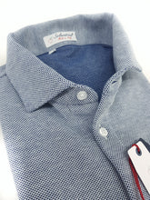 Carica l&#39;immagine nel visualizzatore di Gallery, Polo Camicia azzurra piquet Jersey in maglia morbida manica lunga alta qualità puro cotone  made in italy knit Jersey piquet
