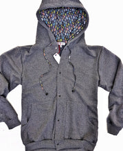 Carica l'immagine nel visualizzatore di Gallery, Felpa cardigan grigia con Cappuccio design musicassette puro cotone made in Italy Fantasia 100% cotone Unisex Sweatshirt blue Hoodie