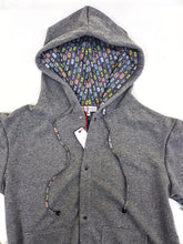 Carica l'immagine nel visualizzatore di Gallery, Felpa cardigan grigia con Cappuccio design musicassette puro cotone made in Italy Fantasia 100% cotone Unisex Sweatshirt blue Hoodie