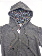 Carica l'immagine nel visualizzatore di Gallery, Felpa cardigan Donna Unisex grigia con Cappuccio design musicassette puro cotone made in Italy Fantasia 100% cotone Unisex Sweatshirt blue Hoodie