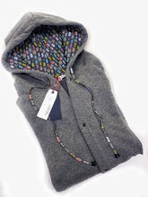 Carica l'immagine nel visualizzatore di Gallery, Felpa cardigan grigia con Cappuccio design musicassette puro cotone made in Italy Fantasia 100% cotone Unisex Sweatshirt blue Hoodie