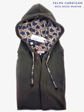 Carica l'immagine nel visualizzatore di Gallery, Felpa cardigan Verdone militare con Cappuccio tessuto design made in Italy Fantasia 100% cotone Unisex Sweatshirt blue Hoodie