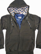 Carica l'immagine nel visualizzatore di Gallery, Felpa cardigan Verdone militare con Cappuccio tessuto design made in Italy Fantasia 100% cotone Unisex Sweatshirt blue Hoodie