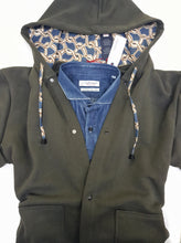 Carica l'immagine nel visualizzatore di Gallery, Felpa cardigan Verdone militare con Cappuccio tessuto design made in Italy Fantasia 100% cotone Unisex Sweatshirt blue Hoodie