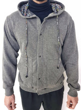 Carica l'immagine nel visualizzatore di Gallery, Felpa cardigan grigia con Cappuccio design musicassette puro cotone made in Italy Fantasia 100% cotone Unisex Sweatshirt blue Hoodie