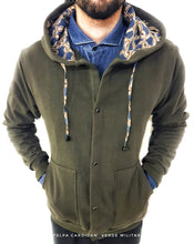 Carica l'immagine nel visualizzatore di Gallery, Felpa cardigan Verdone militare con Cappuccio tessuto design made in Italy Fantasia 100% cotone Unisex Sweatshirt blue Hoodie
