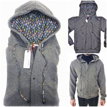 Carica l'immagine nel visualizzatore di Gallery, Felpa cardigan grigia con Cappuccio design musicassette puro cotone made in Italy Fantasia 100% cotone Unisex Sweatshirt blue Hoodie