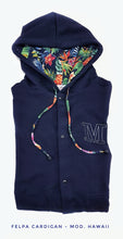 Carica l'immagine nel visualizzatore di Gallery, Felpa cardigan BLU con Cappuccio interno tessuto hawaii made in Italy Fantasia 100% cotone Unisex Sweatshirt blue Hoodie