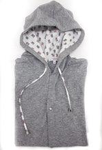 Carica l'immagine nel visualizzatore di Gallery, Maglia cardigan jersey grigio melange con Cappuccio Design reporter made in Italy Fantasia 100% cotone - jersey hoodie