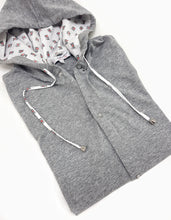 Carica l'immagine nel visualizzatore di Gallery, Maglia cardigan jersey grigio melange con Cappuccio Design reporter made in Italy Fantasia 100% cotone - jersey hoodie